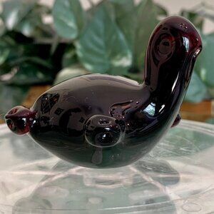 Vintage Art Glass Handblown Turtle Tortoise Paperweight Figurine Purple Burgundy